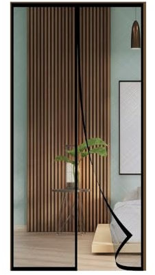 FIOVIP Porta magnetica per zanzariera, 60x240CM Tenda,chiusura automatica, facile installazione senza fori(poliestere, Nero)