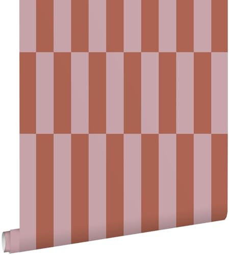 papier peint à rayures terracotta et vieux rose 53 cm x 10.05 m - ESTAhome