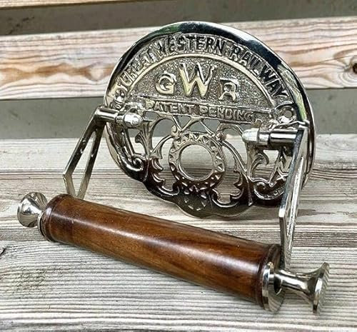 Fenzo Traditional Brass Toilet Roll Holder GWR Wooden Roller Victorian Railway Station Vintage Design Wall Mounted Loo Roll Holder, Elegant Touch, Easy Installation (Silver)