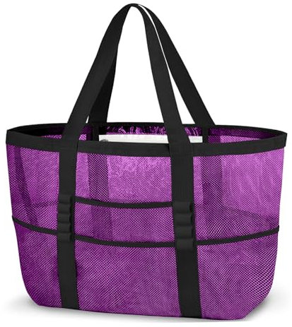 ONCCI Strandtasche Damen Strandtasche XXL Familie, Mesh Beach Bag Shopper Damen Tote Bag für Strand Reisen Einkaufen Picknick und Alltag (dunkle Lila)