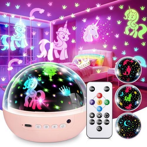 COOLNIGHT Unicorn Gifts for Girls Toy,【93 Modes+Remote】 Unicorn Toys, 3 Timer & 3 Brightness Baby Gifts for 4 Year Old Girl, 360° Rotate Baby Toys,Cute Room Decor Girls Bedroom Decor