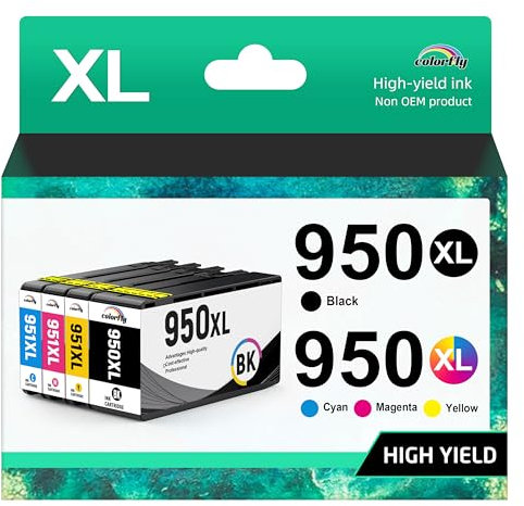 colorfly 950XL 951XL Druckerpatronen Kompatibel mit HP 950XL 951xl Multipack 950 für Officejet Pro 8600 8610 8100 8620 8615 8100 8625 8630 8640 8660 276dw 251dw Drucker (4er Pack)