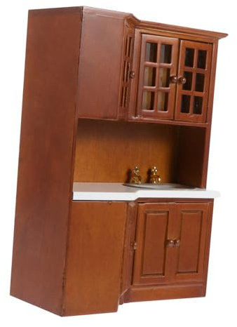UPKOCH Puppenhausschrank Küchenschrank für Wohnkultur Kosmetikspiegel Bücherregal- Angebot an Mini-Hausmöbeln puppenhaus Schrank Birke Brown