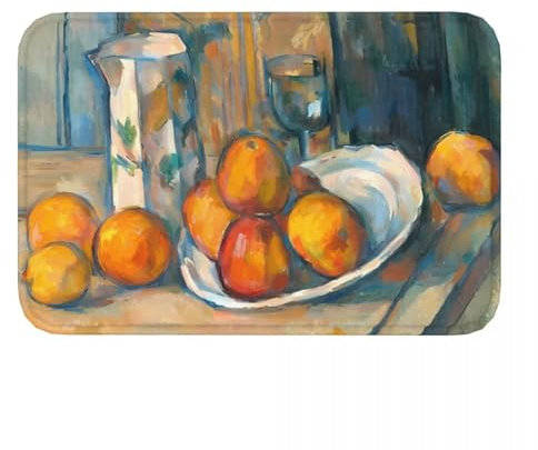 OOAHJEID Bathroom door mat Kitchen Food Bath Non-Slip Carpet Paul Cezanne Still Life With Milk Jug And Fruit Bedroom Mat Entrance Door Doormat Floor Rug