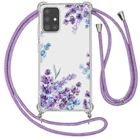 Ciciber Ttusy Handykette Hülle für Samsung Galaxy A51 4G mit Band, Durchsichtig Muster Blumen Case Weiches Silikon Schutzhülle mit Kordel zum Umhängen Necklace HandyHülle für Samsung A51 4G, 01