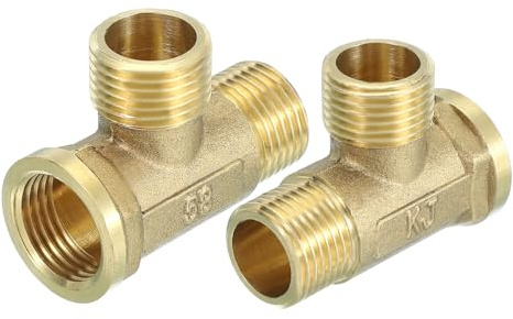 QUARKZMAN 2pcs Té Raccord De Tuyau G1/2 Femelle x G1/2 Mâle x G1/2 Mâle Laiton Té Fileté Longueur 1.7 Raccords De Tuyau Meublé Coulé Adaptateur De Tuyau D' pour Eau Huile Gaz, Or