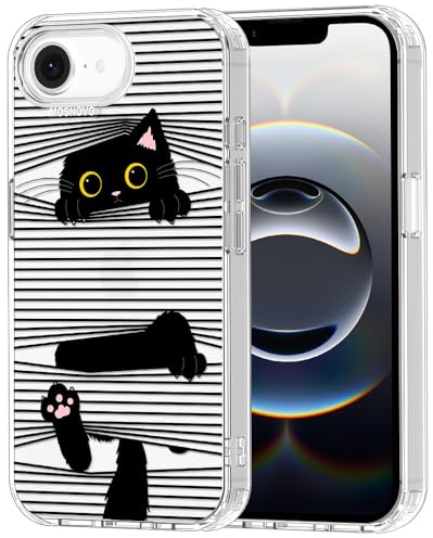 MOSNOVO Hülle für iPhone 16e, [2 m Militärschutz] [Anti-Abblätter-Technologie] Transparente stoßfest TPU Stoßfänger Handyhülle mit Design - Versteckte Schwarze Katze