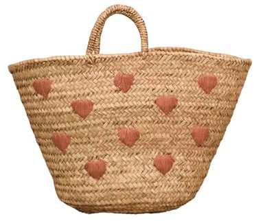 HOME MAISON - Panier cœur brodé Osier Rose 50x35 cm