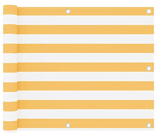 Myheimly Balkon Sichtschutz, Balkonbespannung mit Ösen Seil, Wasserfeste Balkonabdeckung, Balkonverkleidung für Balkon Terrasse,Weiß und Gelb,75 x 400 cm