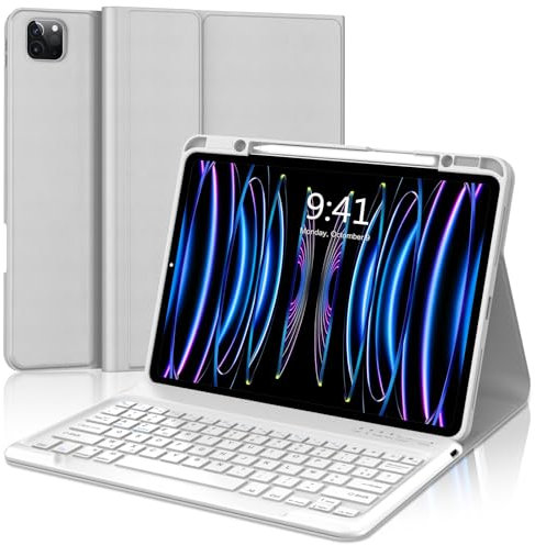 FOGARI AZERTY - Cover per tastiera per iPad Pro 12.9 2022/2021/2020/2018, colore: Grigio