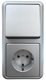 N&L Wechselschalter/-taster+Steckdose im 2-fach Rahmen, Unterputz, FINESSE, Mattsilber
