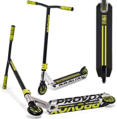 RAVEN Scooter Stunt Tricks Roller Kickscooter für Kinder Erwachsene ABEC-9 Kugellager (Evolution Provox, 110mm) (Silver/Lime)