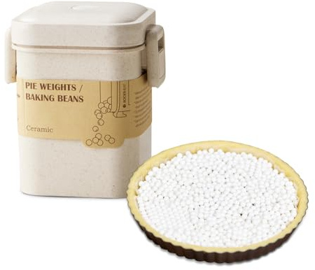 ROCKSHEAT Pie Weights Reusable 6mm Baking Beans Food Grade Pie Crust Weights Natural Ceramic Stoneware Beads for Blind Baking with Wheat Straw Container Pie Baking Accessories(2.2Lb | 1000g)