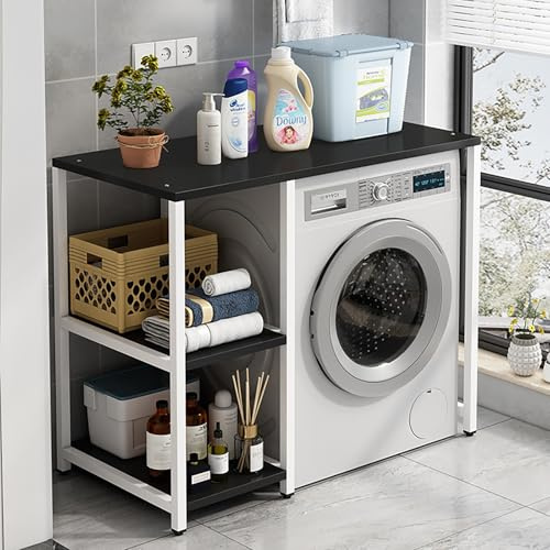 Scaffale di supporto per lavatrice e asciugatrice, impilabile, a 3 livelli, per lavatrice e asciugatrice, contenitore verticale nero/bianco, salvaspazio