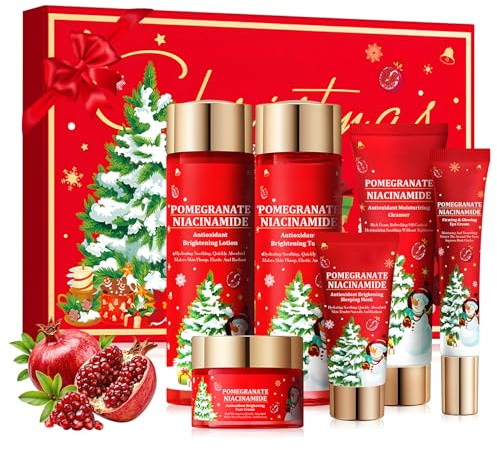 Ansiktsvårdsset, granatäpple hudvårdsset, koreanskt skincare set, presentset för kvinnor med toner, lotion, kräm, rengöringsmjölk, ögonkrämsmask, julklappar för kvinnor, serum, kräm