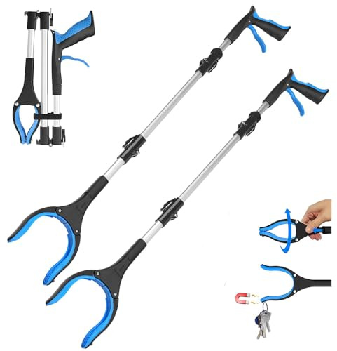 SGAONSN 2 pinze per anziani – 91 cm pinza con punte magnetiche e testa girevole a 90° – Pinza girevole per spazzatura, braccio extra lungo, pinza telescopica per anziani con punte magnetiche