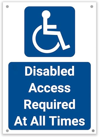 No Parking, Disabled access required Warning Sign. Tough, Durable and Rust Proof Weatherproof PVC Disabled Parking Sign No. 019 (Royal Blue, A4 (210mm x 297mm) – Holes)