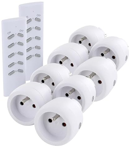 CHACON Lot de 8 minis prises On-Off et 2 télécommandes 4 canaux