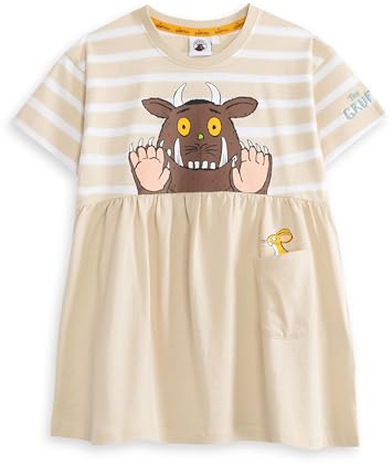 Gruffalo Mädchenkleid „Grüffelo & Freunde“ in Beige | Kurzarmkleid mit Streifenmuster und Rundhalsausschnitt | Streetwear für Kinder | Cartoon-Print | Perfekt für Spielverabredungen