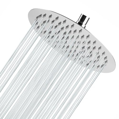 8-inch Rain Shower Head, 304 Stainless Steel Rainfall Shower Head, High-Pressure Booster Water Flow, Self-Cleaning Silicone Nozzles, Easy Wall/Ceiling Mounting, Chrome Finish