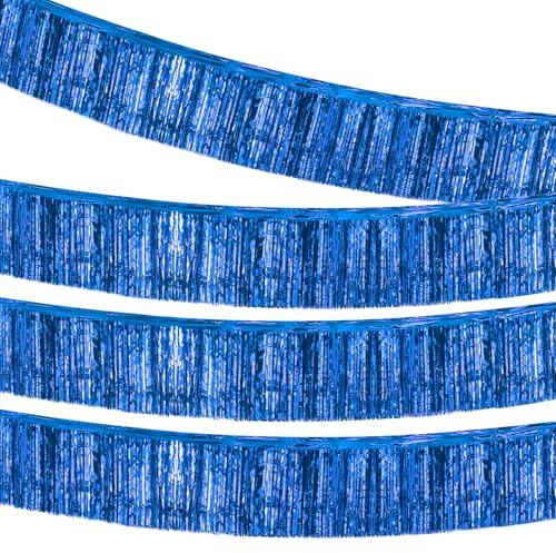 HNCY Lametta Fransen Girlande, 30×300cm Lametta Girlande Blau | Glänzende Quasten Foil Fringe Garland, Metallic Foil Lamettas Vorhang für Hochzeit Geburtstag Party Abschlussfeier