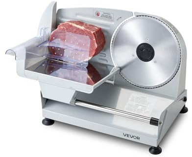 VEVOR Trancheuse Électrique, Trancheuse à Jambon et Viande avec Épaisseur de Coupe Réglable 0-15 mm, pour Baguette Fromage Saucisson Steak Viande Congelée Cuisine, Lame en Acier Inoxydable de 190 mm