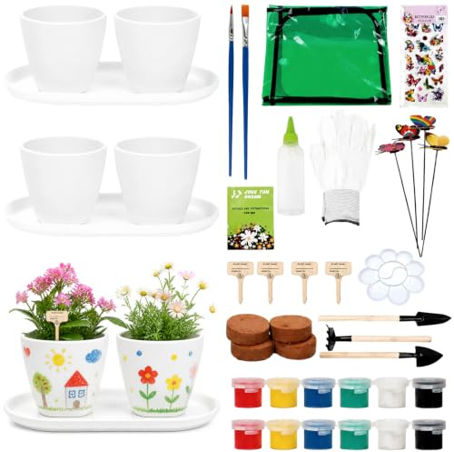 BCENG Blumentopf zum Bemalen Pflanzset 40 Pezzi Kinde Anzuchtset | Kinder Gartenset Malen Pflanzen Kinde Bemalen DIY-Set Gartenset Pflanzen Set für 4-14 Jahren Mädchen und Jungen
