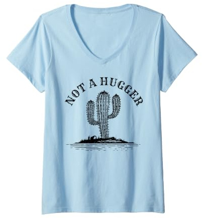 Donna Not a Hugger Cactus Camicia da Donna Divertente Grafica retrò Senza abbracci Maglietta con Collo a V