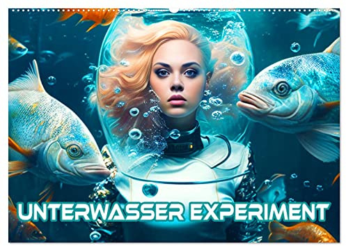 Unterwasser Experiment (Wandkalender 2026 DIN A2 quer), CALVENDO Monatskalender: Die Fische-Frau wird in der Lage sein, unter Wasser zu gehen und die ... aus der KI erschaffen. (CALVENDO Menschen)