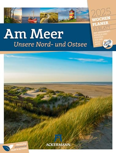 Am Meer - Wochenplaner Kalender 2025, Wandkalender im Hochformat (25x33 cm) - Wochenkalender Nord- und Ostsee, mit Rätseln und Sudokus