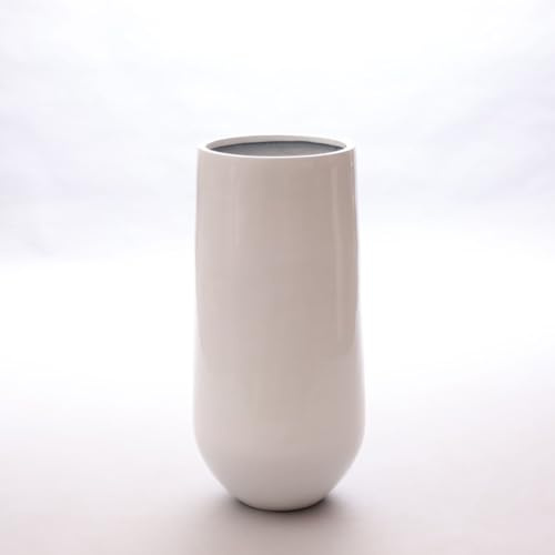 Elegant Einrichten Blumenkübel Fiberglas rund konisch D25xH55cm Hochglanz weiß.