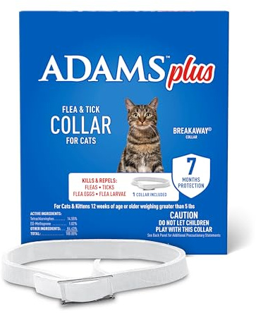 ADAMS Plus Flea & Tick Collar for Cats, Flea Collar for 7-Month Prevention, Adjustable Collar Fits Cats & Kittens, Kills Fleas & Ticks, 1 Count
