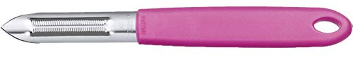 Victorinox, 7.6077.5, Kitchen Utensils, Sparschäler, Extra scharfe Klinge, mit Zackenschliff, zweischneidig, robuster Kunststoff-Griff, Pink, Made in Switzerland, Spülmaschinengeeignet