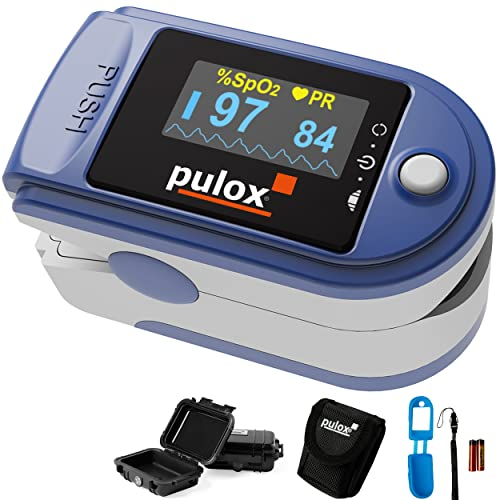 Pulsoximeter Pulox PO-200A mit Alarm, Pulston und Zubehör-Set zur Messung von SpO2, Puls und PI - Blau