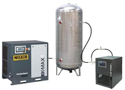 Compresseur d'air à vis silencieux sécheur et cuve galvanisée 10 CV 500 L NUAIR