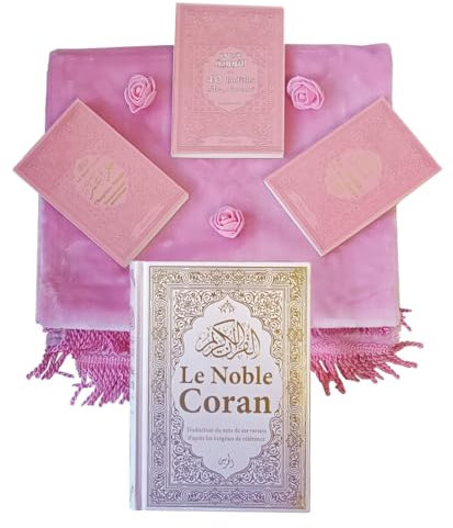 Pack Cadeau Femme Musulmane (Le Noble Coran - Tapis et 3 Livres rose clair assortis)