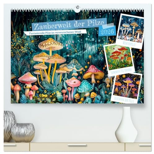 Zauberwelt der Pilze - Fantasievolle Pilze im verwunschenen Wald (hochwertiger Premium Wandkalender 2026 DIN A2 quer), Kunstdruck in Hochglanz: Mystische Pilze und Tiere im Wald (CALVENDO Natur)