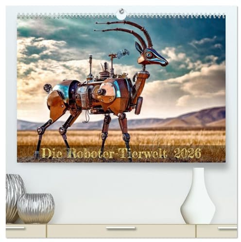 Die Roboter-Tierwelt (hochwertiger Premium Wandkalender 2026 DIN A2 quer), Kunstdruck in Hochglanz: Tierwelt aus Blech und Schrauben (CALVENDO Spass)