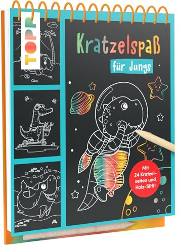 Kratzelspaß für Jungs: Mit 24 Kratzelseiten und Holz-Stift!