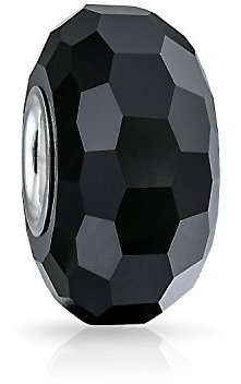 Bling Jewelry Sólido Negro Facetado De Cristal De Murano .925 Sterling Silver Core Spacer Bead Encaja Pulsera Europea Con Dijes Para Mujer Adolescente