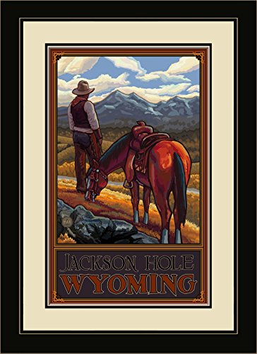 Northwest Art Mall PAL-4926 MFGDM COR Jackson Hole Wyoming Cowboy On Range Gerahmtes Wandbild von Künstler Paul A. Lanquist, 33 x 40,6 cm