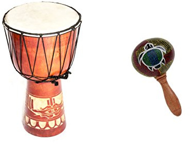 Große 60cm Djembe Holz Trommel Bongo Ziegenfell Gecko Holz + Rassel Schildkröte R1