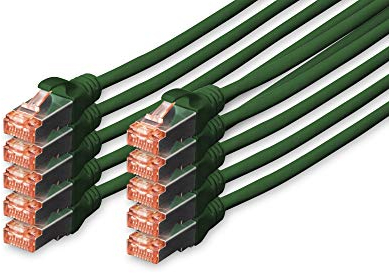 DIGITUS Cable LAN Cat 6 - 5m - 10 Piezas - Cable de red RJ45 - S/FTP Blindado - Compatible con Cat 6A y Cat 7 - Verde