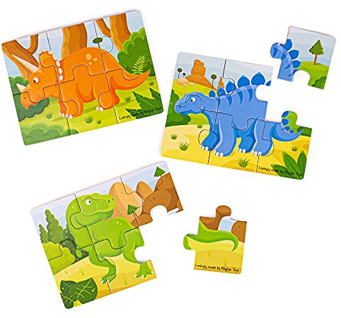 Bigjigs Toys Dinosaur Puzzles Set - Wooden Jigsaw