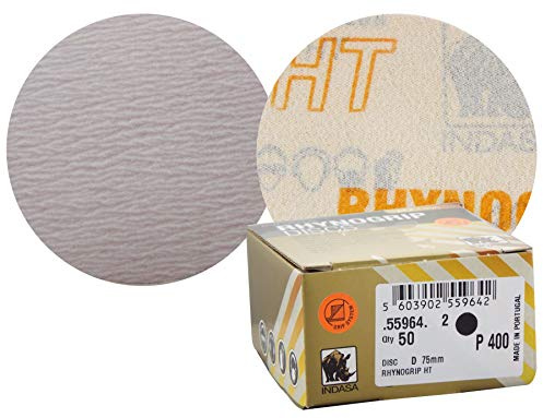 Indasa Rhynogrip HT Line 75mm 3 Sanding Discs P400 Box of 50 Grip System - Heavy Duty Sanding/Sanding/Preparation/Fine Sanding/Sanding for Blending/Micro-Finishing/Rectifying