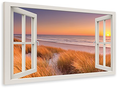 PICSonPAPER Leinwandbild Fenster zum Sonnenuntergang Nordsee, 40 cm x 30 cm, Dekoration, Kunstdruck, Wandbild, Geschenk, Leinwand Natur, Meer, Strand