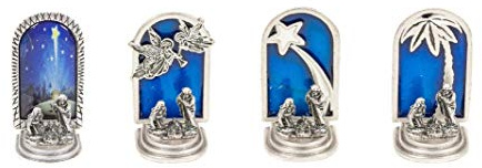 Presepe Miniatura Originale da Collezione Placcato Argento - Set 4 Natività: Angeli, Stella Cometa, Palma, Immagine - Decorazione Natalizia