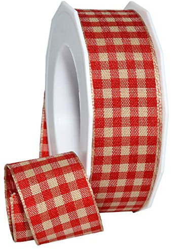 Morex Ribbon 97605/10-919 Harvest Plaid Band, Polyester, Holiday Red, 1 inch by 10 yards