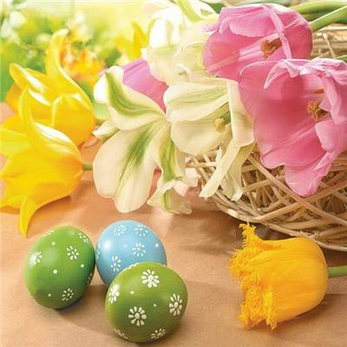 20 Servietten Ostereier an Blumenkorb als Tischdeko für farbenfrohe Ostern 33x33cm