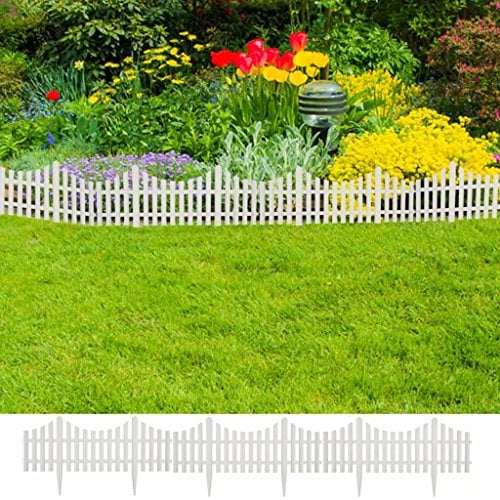 Festnight Gartenzaun 17 TLG 10 m Rasenkanten Beeteinfassung Palisade Beetumrandung Weiß